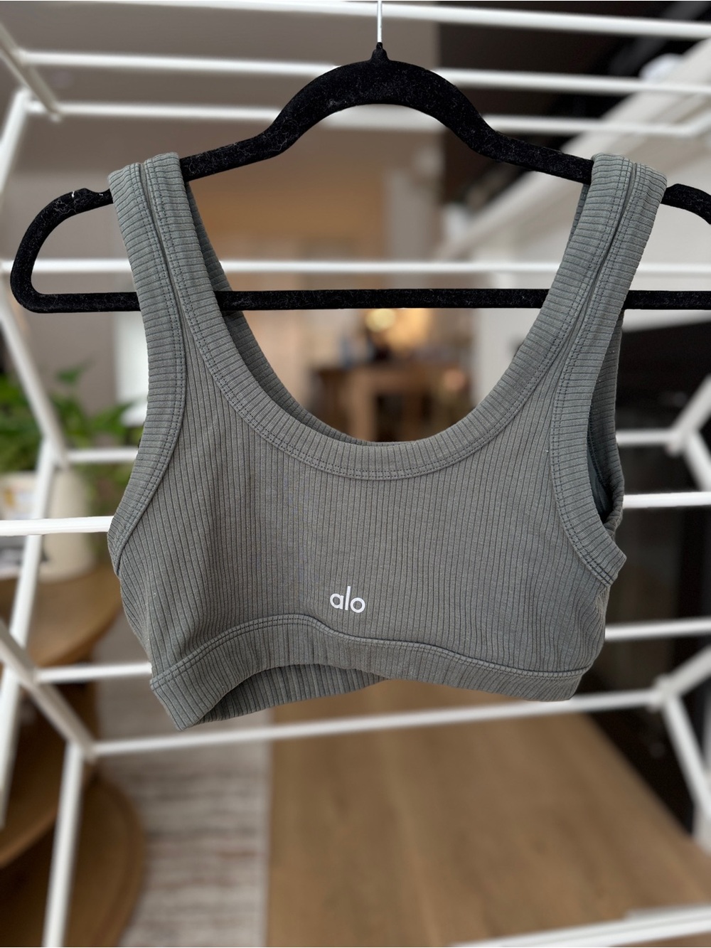ALO Yoga Ribbed Scoop Sports Bra in Olive